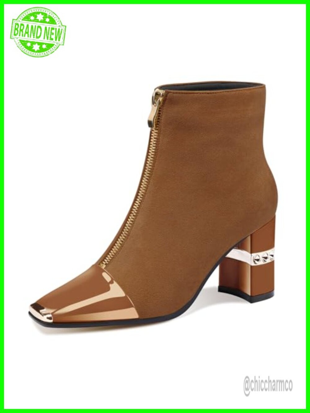 Women's Ankle Boots Block Chunky Heels Square Toe Suede Zip Booties